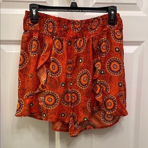 Liz Banks Vibrant Orange Ruffle Elastic waist Shorts EUC Large